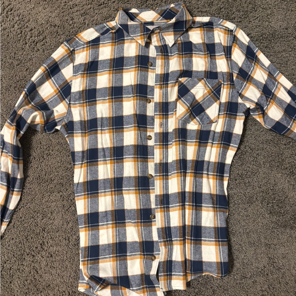 Casual Navy and White Plaid Button-Down Shirt